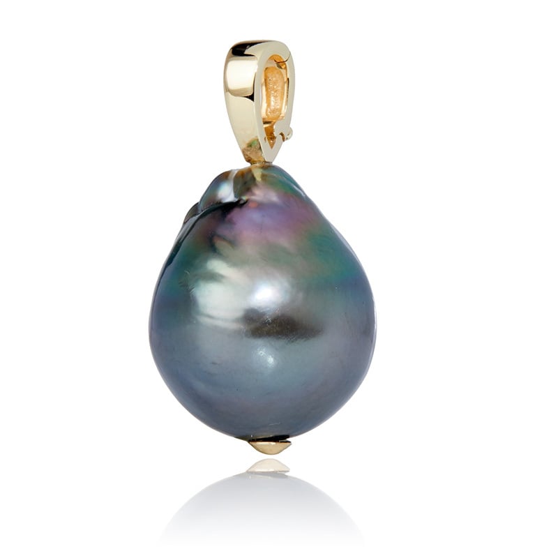 Matahina 17- 20mm Tahitian Peacock Baroque Pearl Pendant 14ct YG