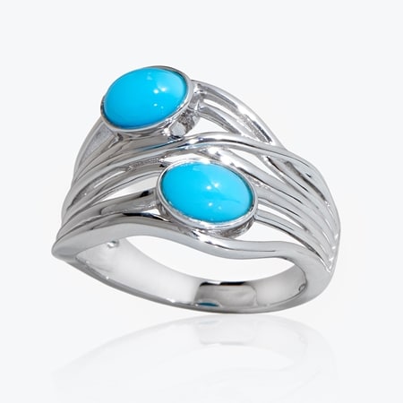 1.7ct Sleeping Beauty Turquoise Oval 2-Stone Ring Sterling Silver
