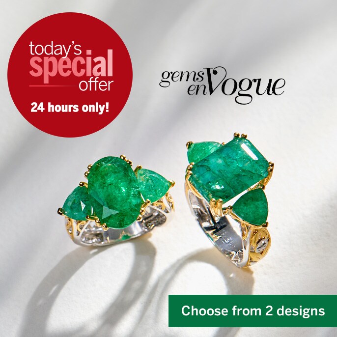 Today's Special Offer Gems en Vogue 8.3ct Dyed Zambian Emerald 3-Stone Ring Palladium Silver