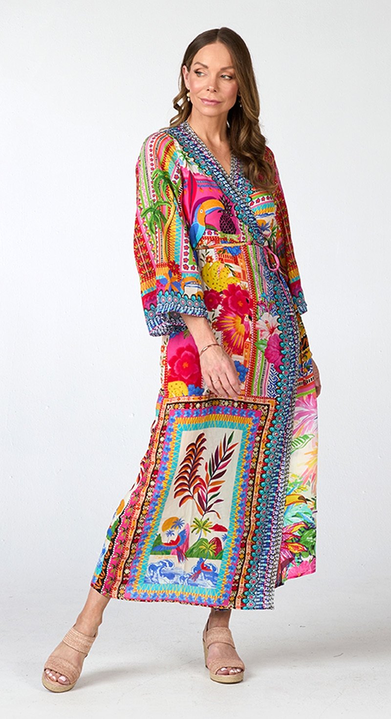 Silk Islands 100% Silk Azalea Long Sleeve Wrap Dress