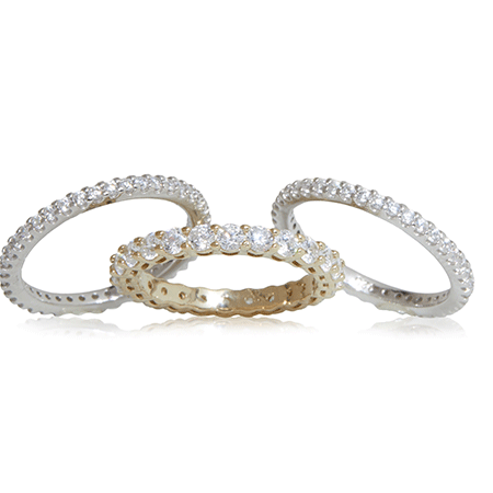 Diamonesque by Charlie Lapson 2.8ct tw Set of 3 Stacking Rings Sterling Sil