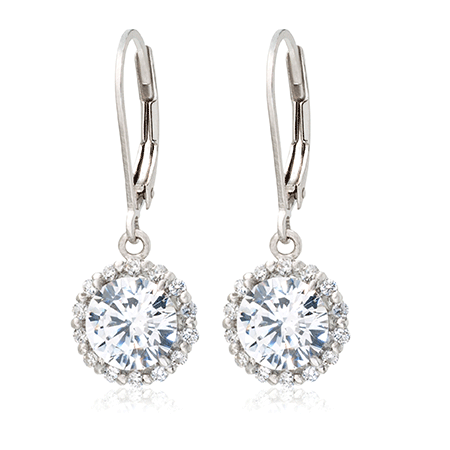 Diamonesque 2.84ct tw Sterling Silver Halo Drop Earrings