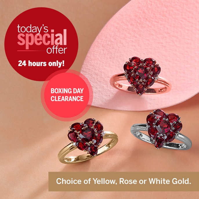 Today's Special Offer 2.36ct Mozambique Garnet & Dia. Heart Cluster Ring 9ct Gold