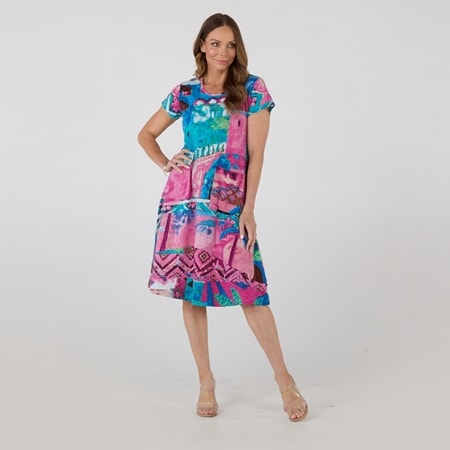 Orientique Printed Cotton Crew Neck Shift Dress