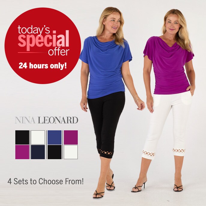 Today's Special Offer Nina Leonard Draped Neck Dolman Top & Millennium 7/8 Pant 2 PC Set