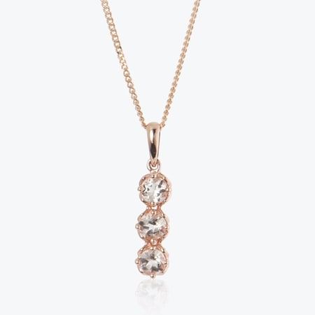 0.60ct Mozambique Morganite 3-Stone Pendant w/ Chain 9ct RG