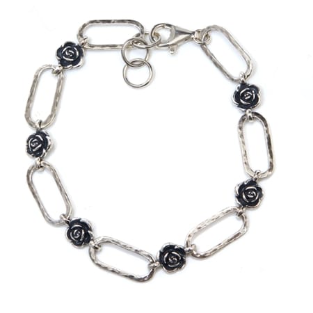Danny Newfeld Rose Stationed Chain Link Bracelet 20cm Sterling Silver