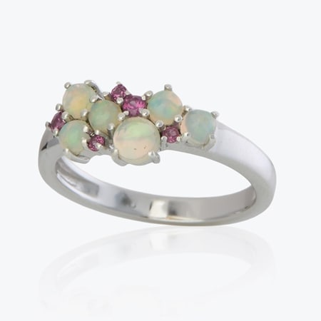 0.6ct Ethiopian Opal & Rhodolite Garnet Ring Sterling Silver