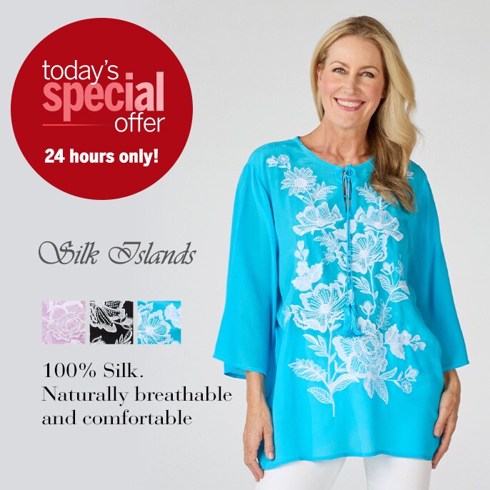 Today's Special Offer Silk Islands 100% Silk Crepe Embroidered Tunic