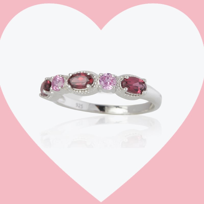 0.8ct Rhodolite Garnet & Pink Sapphire Ring Sterling Silver