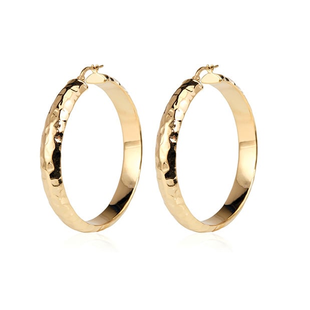 Etrusca Hammered Large Hoop Earrings 18ct YGP