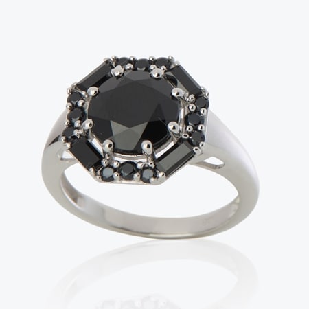 5.0ct Black Spinel Art Deco Ring Sterling Silver