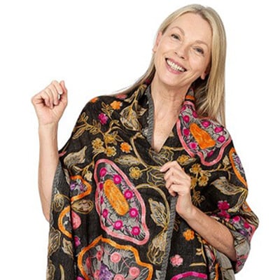 Claire Powell Handwoven Embroidered 100% Wool Shawl