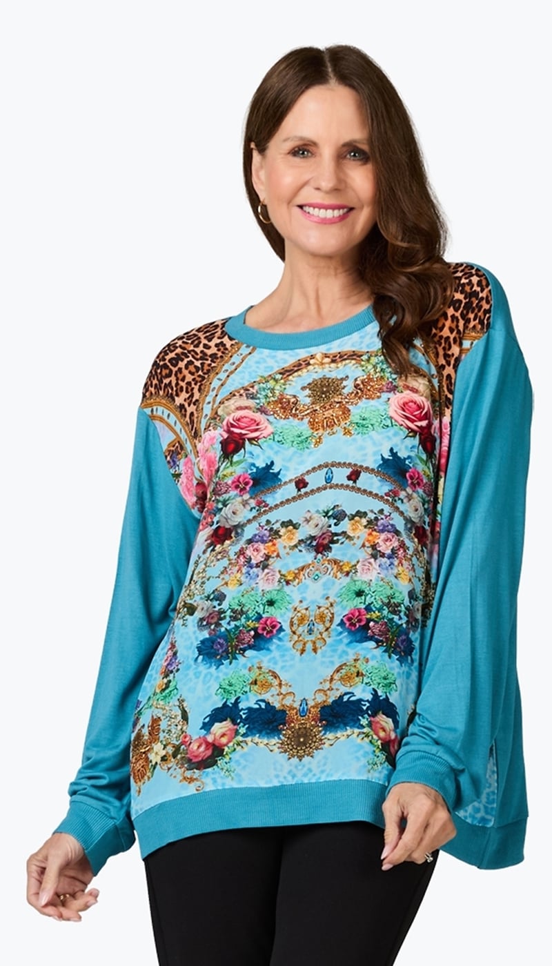 Silk Islands 100% Silk/Viscose Embellished Print Jumper