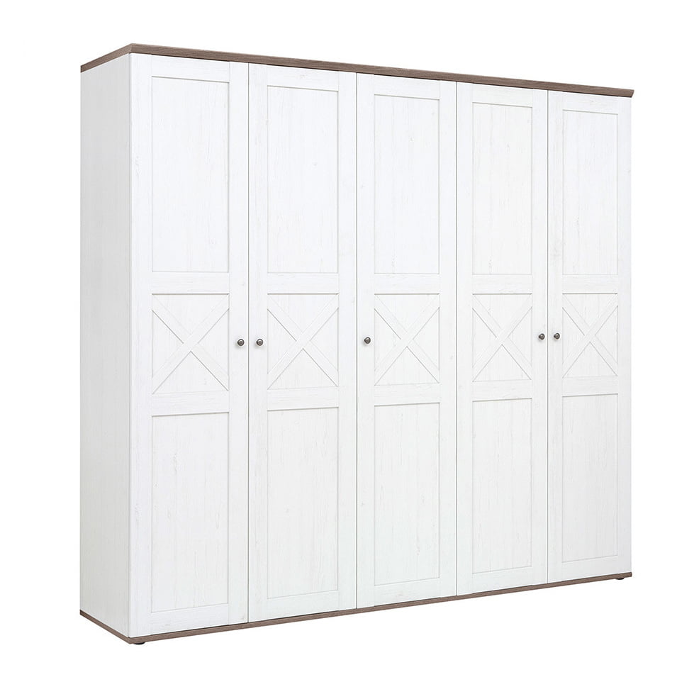 Pojemna szafa 5-drzwiowa do sypialni Stockholm - Black Red White - sosna andersen biała / dąb sonom