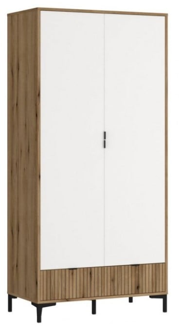 Szafa Ricko - Meble Wójcik - biała alpejska / dąb coast evoke z nadrukiem - 91,5x198x56 - RIKS01