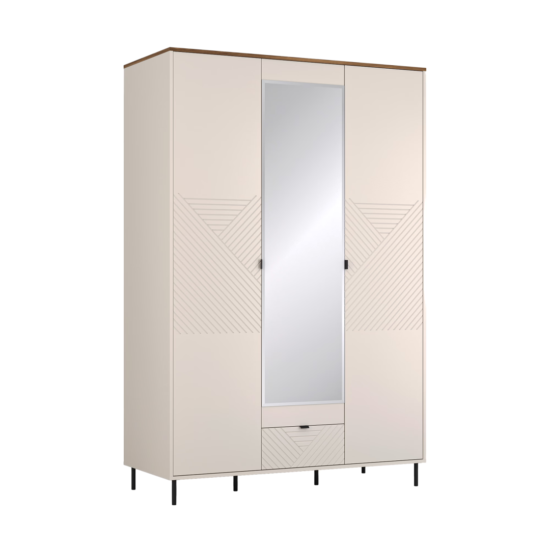 Szafa trzydrzwiowa z lustrem Evo - Mebelbos - kaszmir / dąb castello - 138.8x210x60 - MSBP-161-SZF_