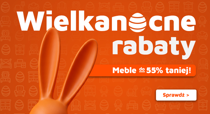 Orange Easter sale banner with rabbit ears on patterned background — furniture up to 55% off, shop special offers