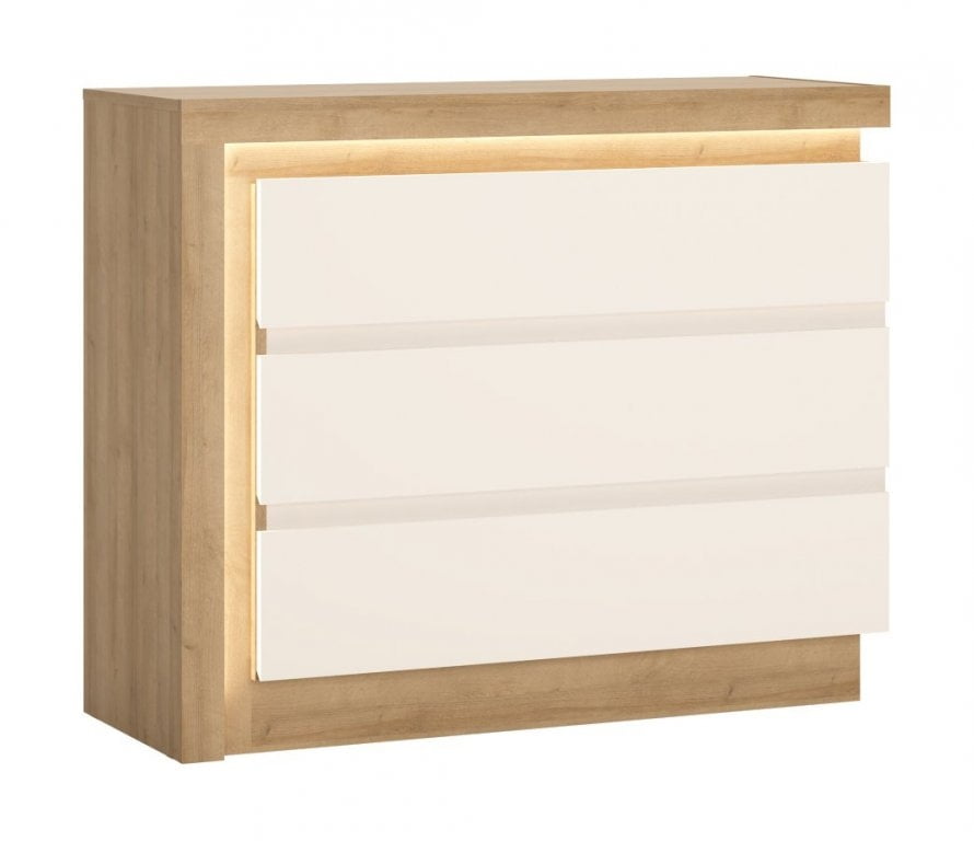 Komoda Lyon - Meble Wójcik - dąb riviera jasny / biały połysk - 107.5x89.1x42 - LYOK04