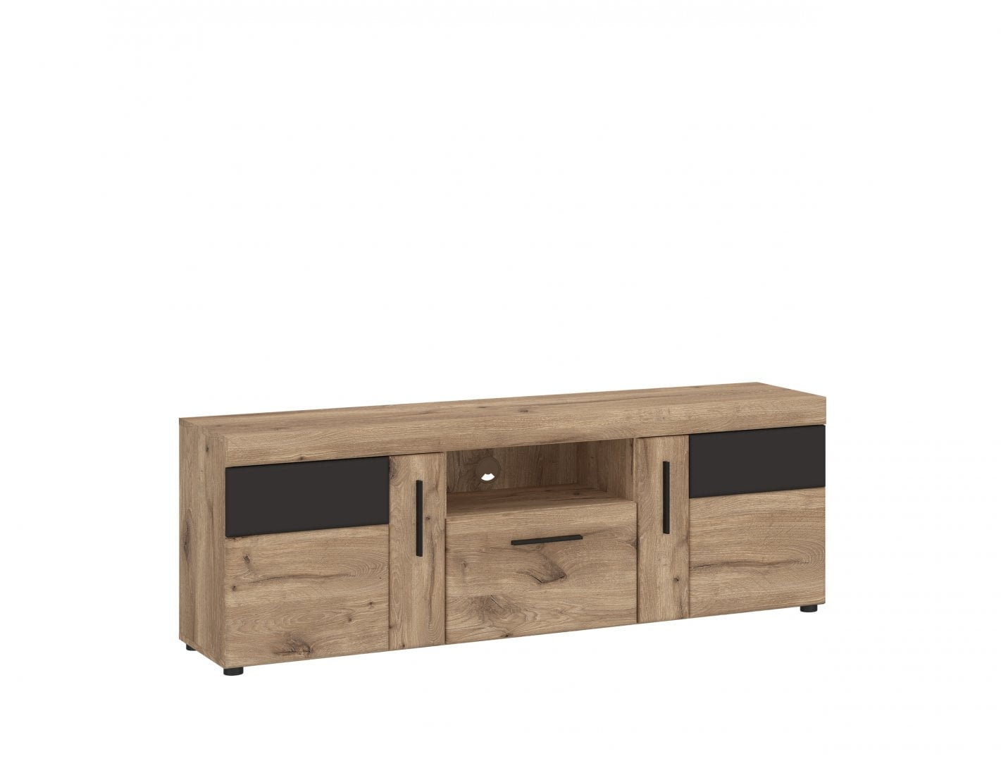 Szafka RTV Grano - Meble Wójcik - dąb viking/pvc dąb viking/szary kosmos - 157x55.8x40.9 - GRNF01