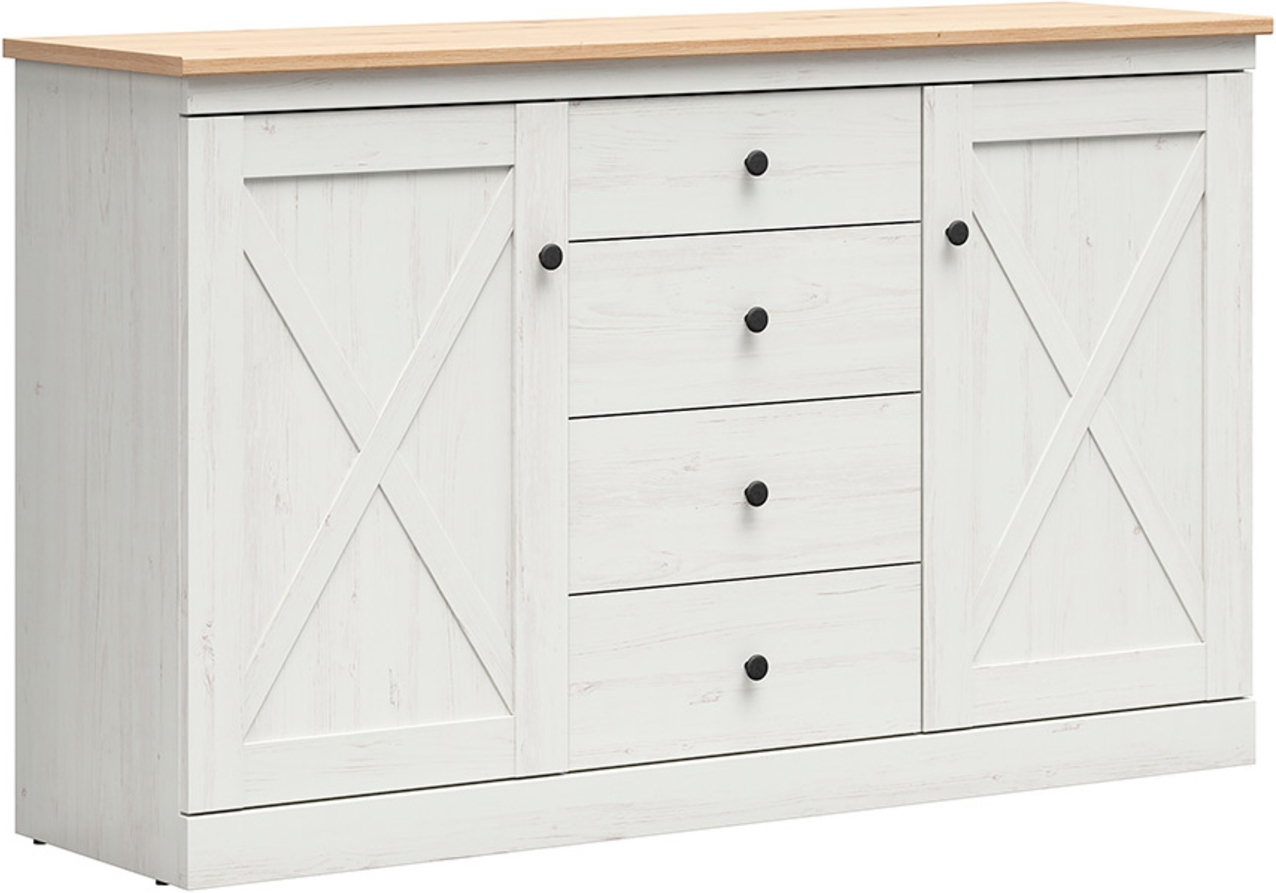 Komoda Frija - Black Red White - sosna andersen biała / dąb artisan - 153x93x43,5 - S611-KOM2D4S