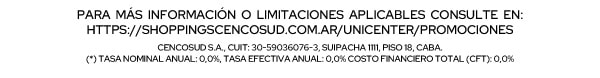 Para mas informacion o limitaciones aplicables consulte shoppingcencosud.com.ar