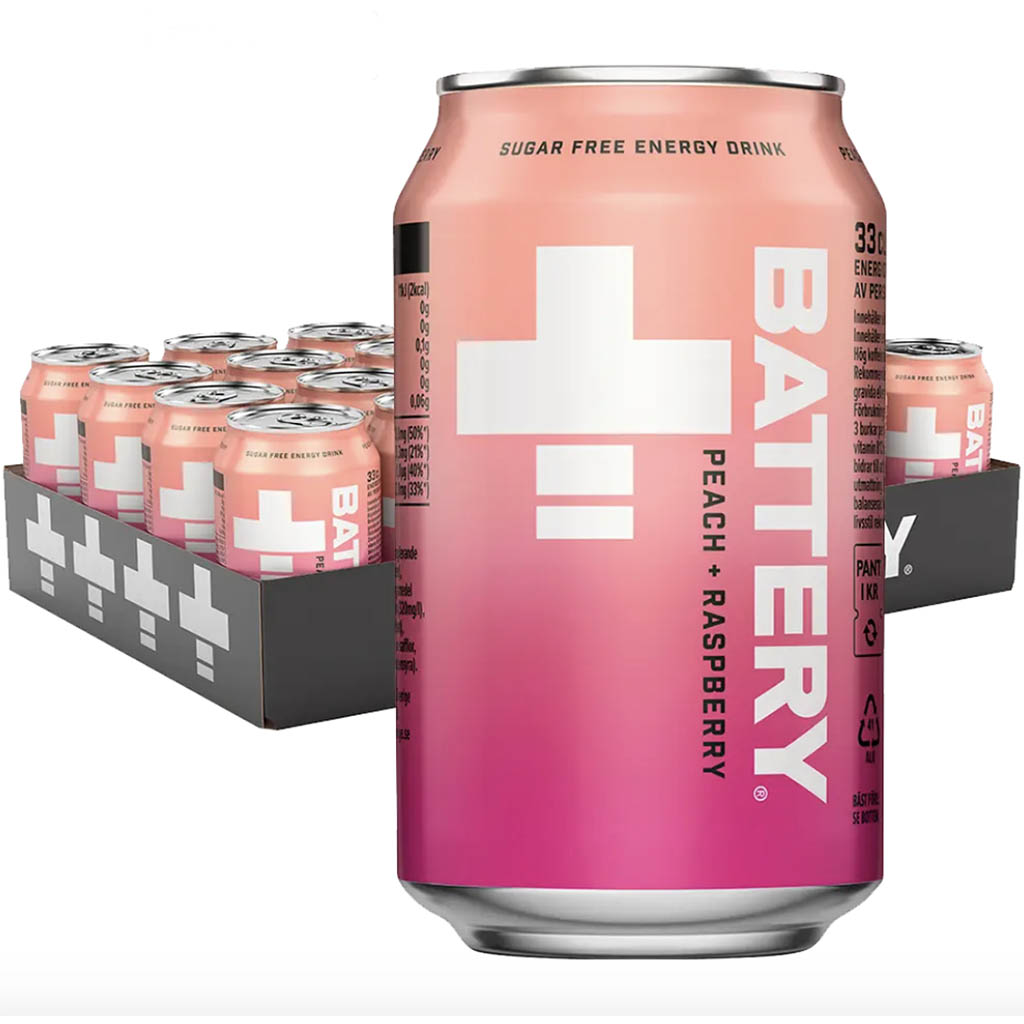 Suomen halvin?! Battery Peach Raspberry No Calories energiajuoma 330ml x 24-pack
