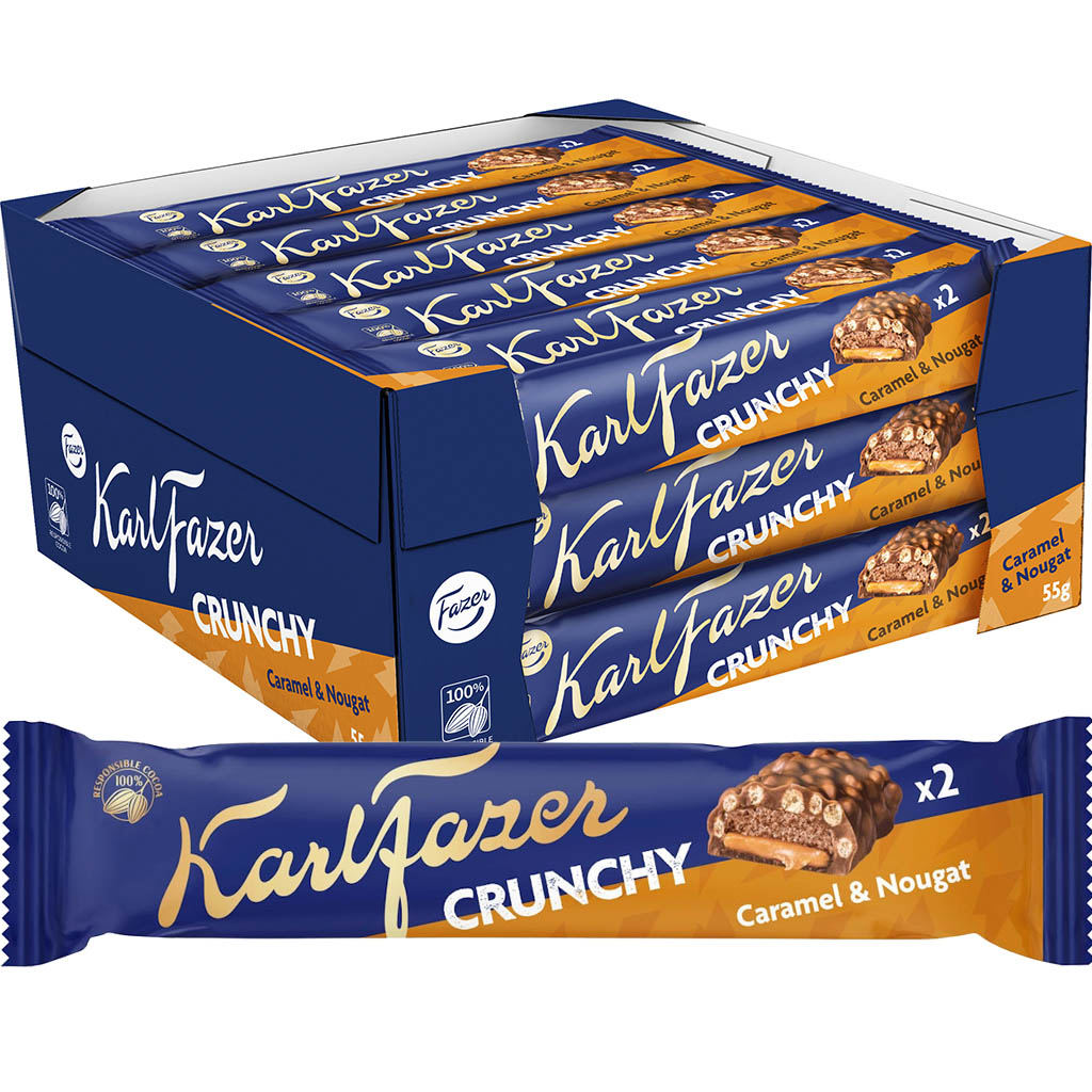 Karl Fazer Crunchy Caramel & Nougat suklaapatukka 55g x 20kpl