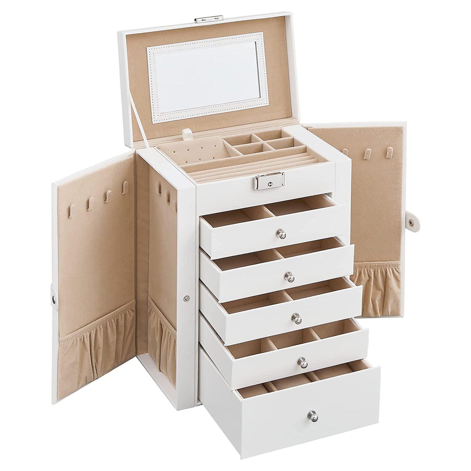 Image of Nagy ékszerdoboz fiókokkal, 6 szintes ékszertartó, fehér