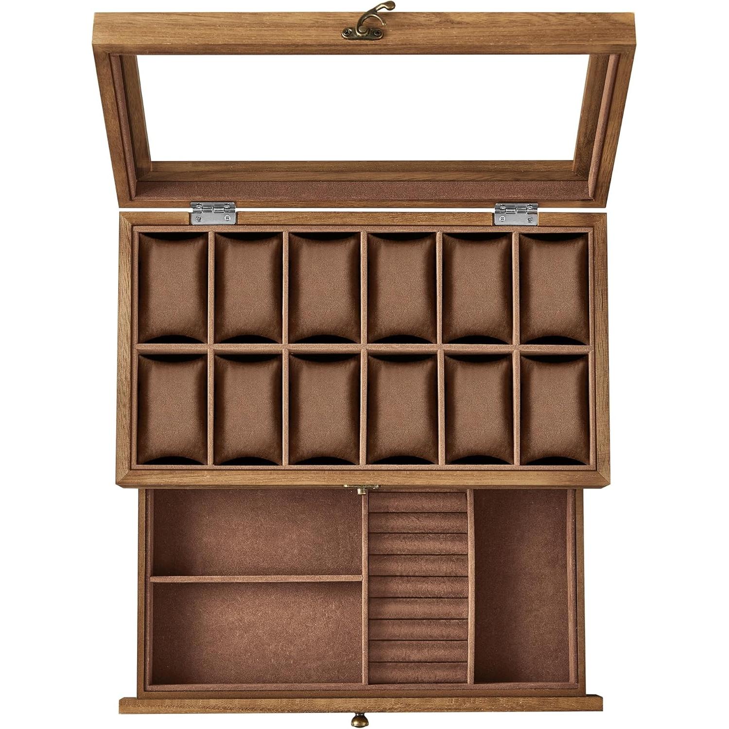 Image of 12 rekeszes óratartó doboz rusztikus dió színben