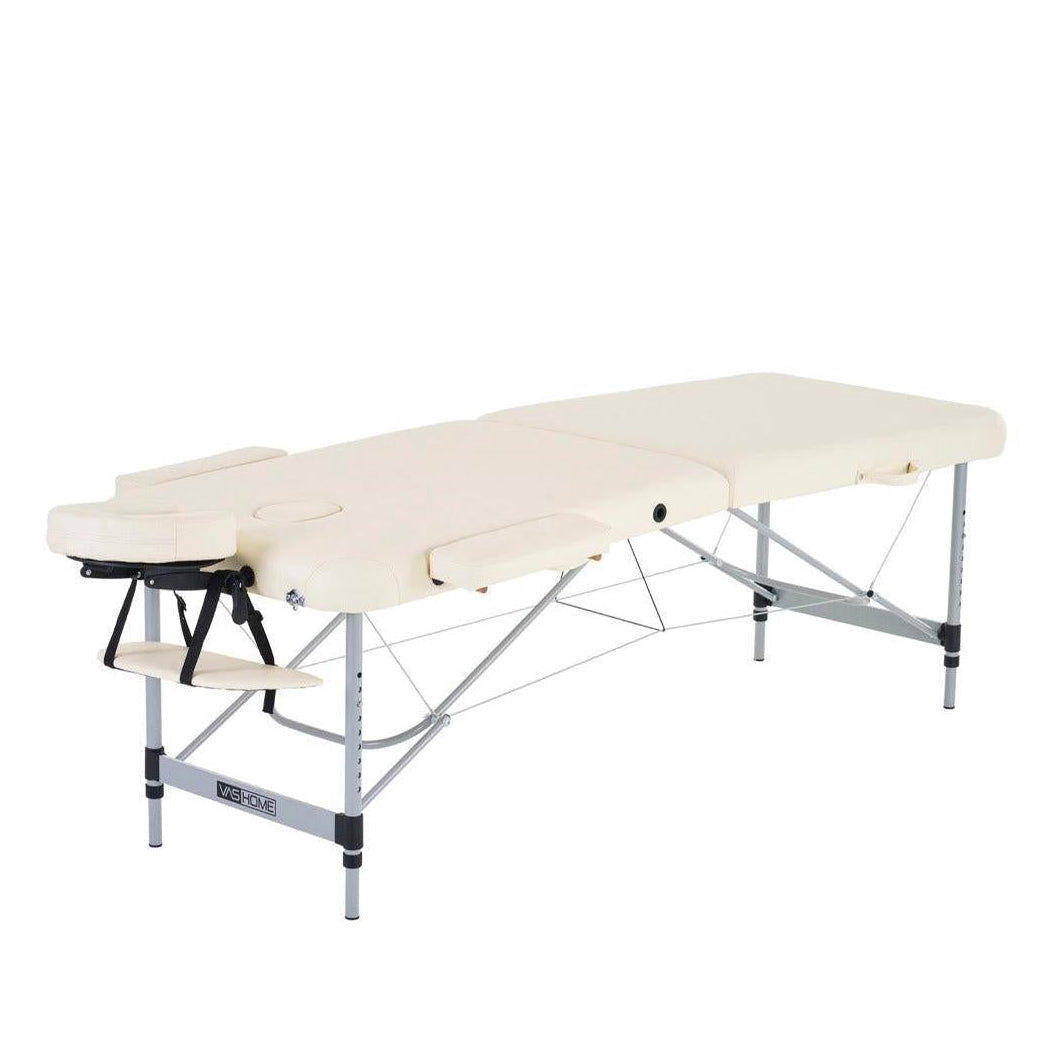 Image of VASHOME Masszázságy, összecsukható és hordozható, Alumínium vázas, Krém Fehér