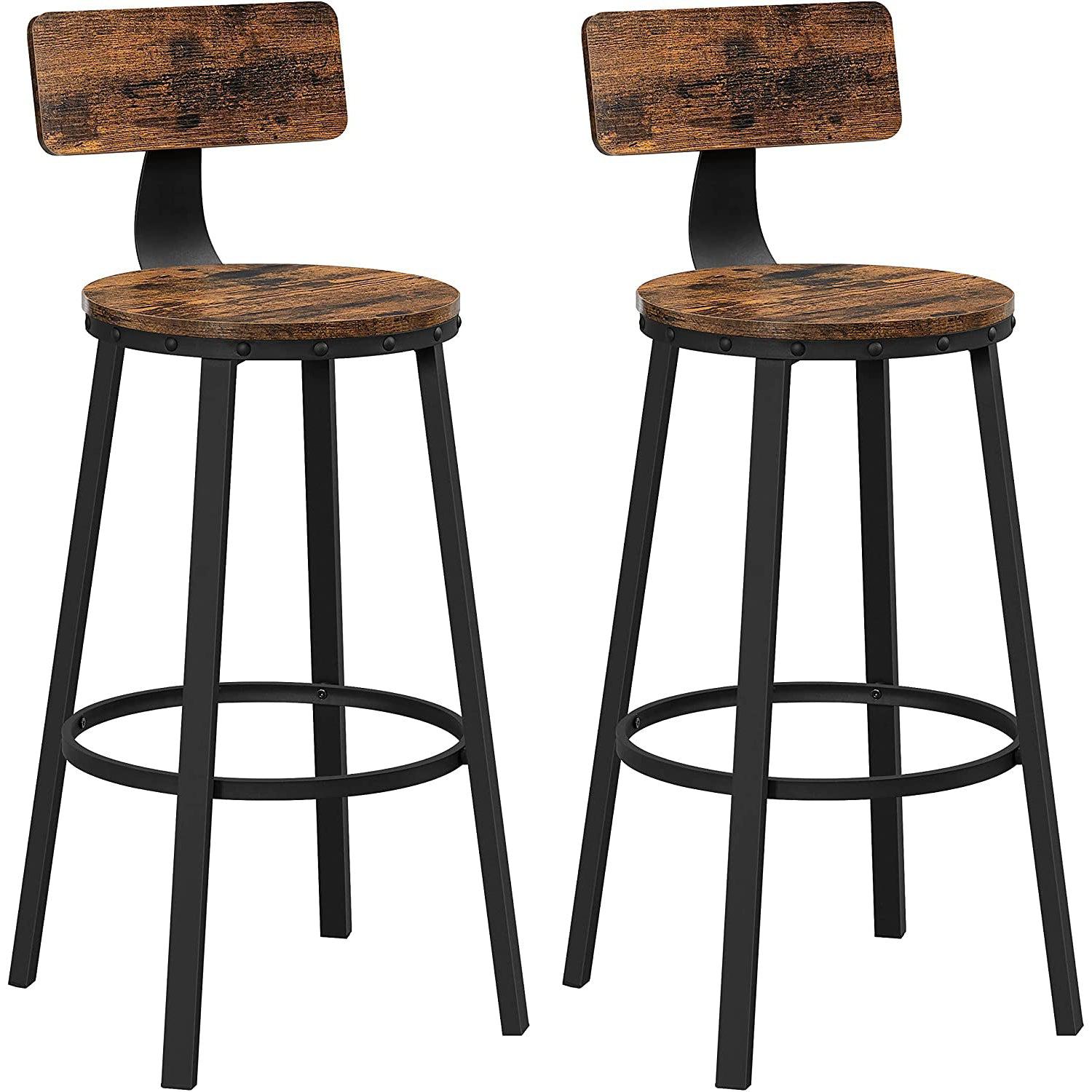 Image of Magas bárszék háttámlával 2 db-os szett, 73 cm magas ülés, barna/fekete