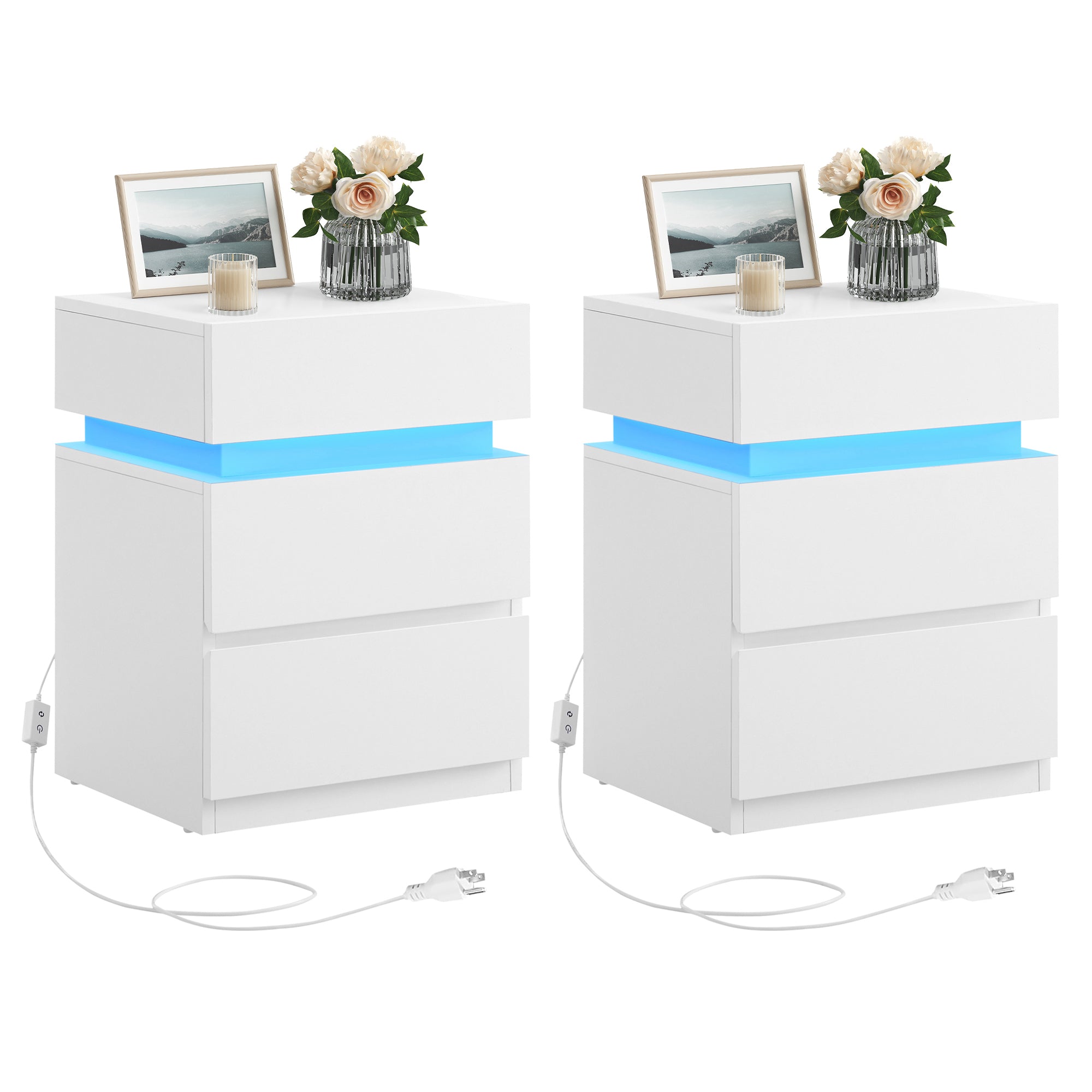 Image of Éjjeliszekrény 2 db-os szett, LED-világítással, 35×40×55 cm, felhőfehér