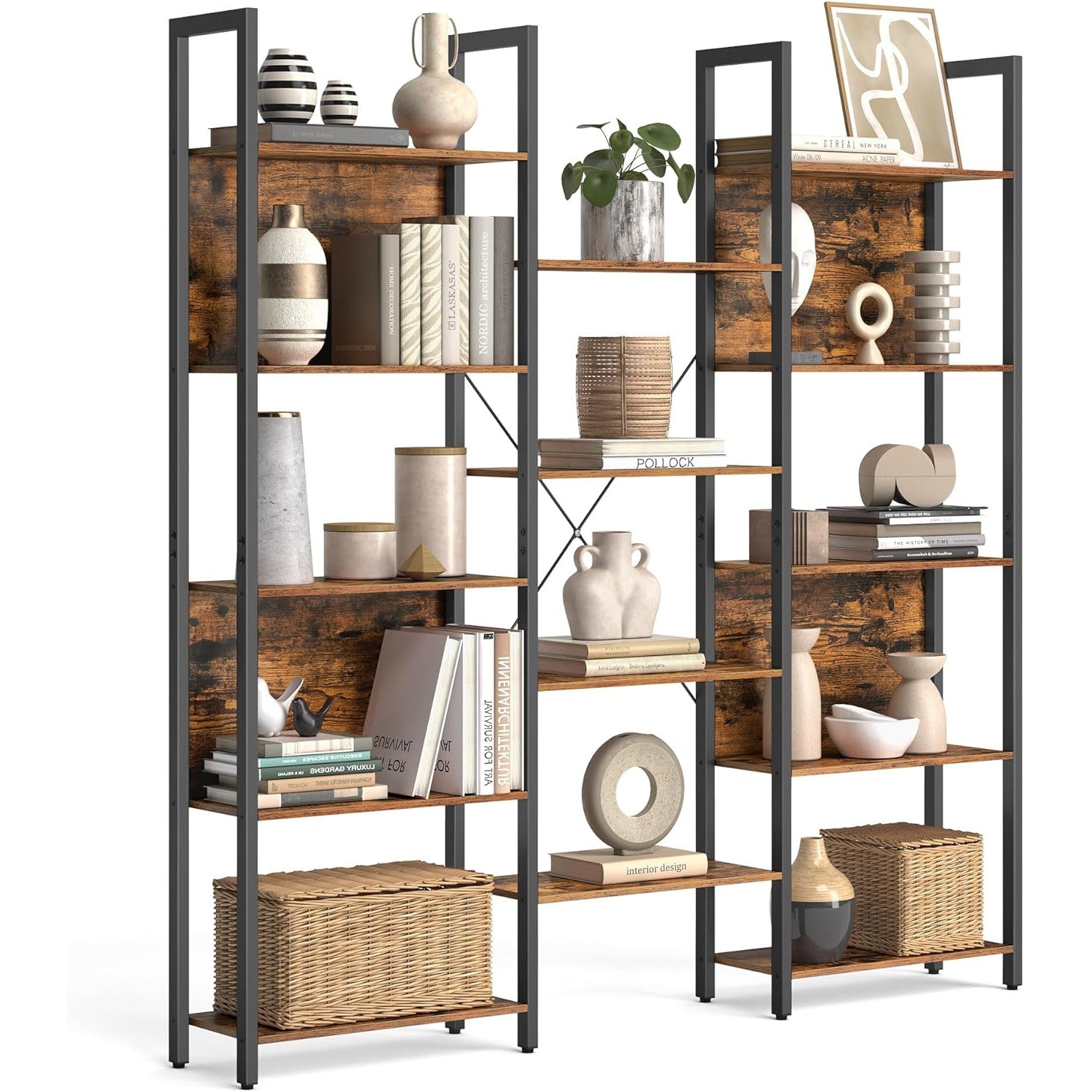 Image of Könyvespolc létrapolc, ipari stílus, 158x24x166 cm, rusztikus barna fekete