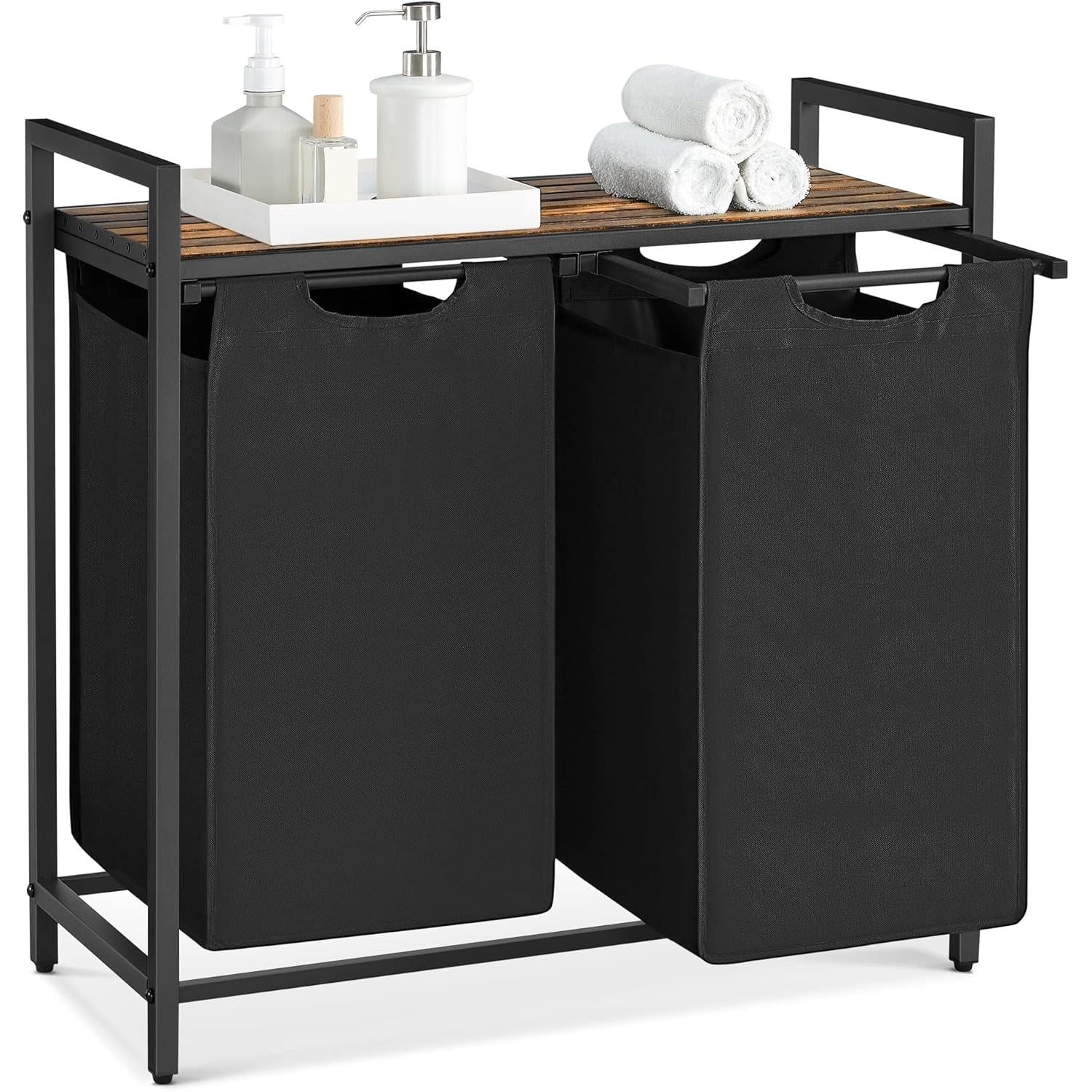 Image of Szennyestartó, kihúzható és levehető ruhatartó zsákkal 2x46l, fekete