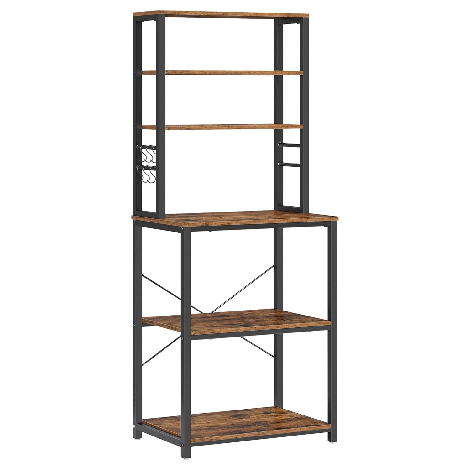 Image of Tároló állvány, polcos konyhai tároló, 40x60x167 cm, rusztikus barna és fekete