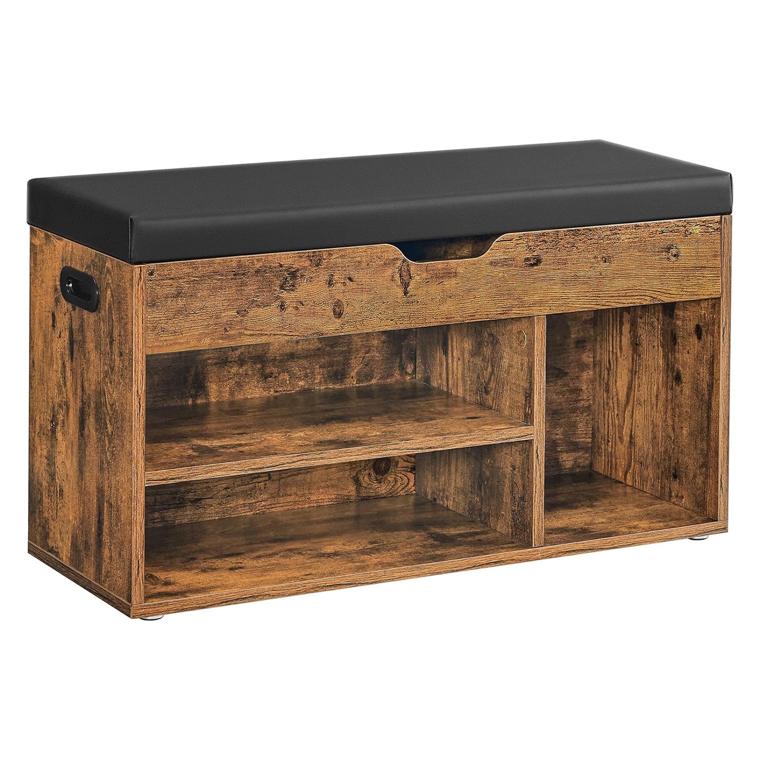 Image of Tárolópad párnázott üléssel, 3 rekeszes cipőpad 80 x 30 x 44 cm, rusztikus barna