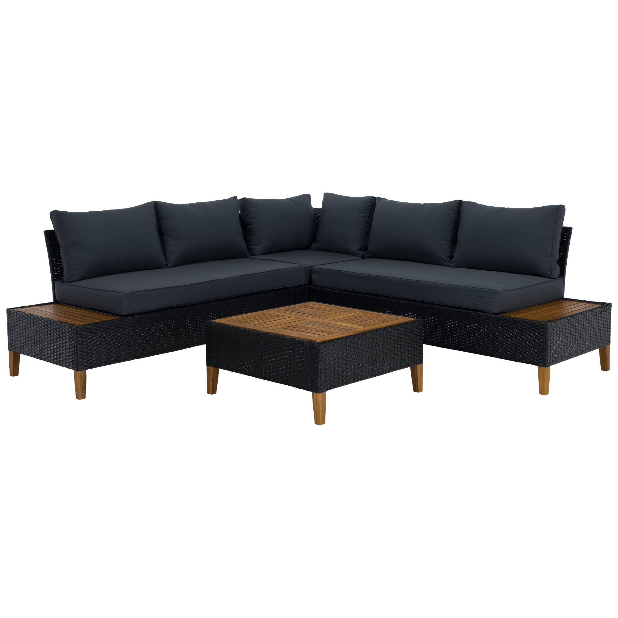 Image of Kerti rattan szett, akácfa, fekete/szürke/természetes, MALKOM