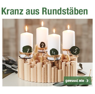 Adventskranz aus Buchenrundstäben