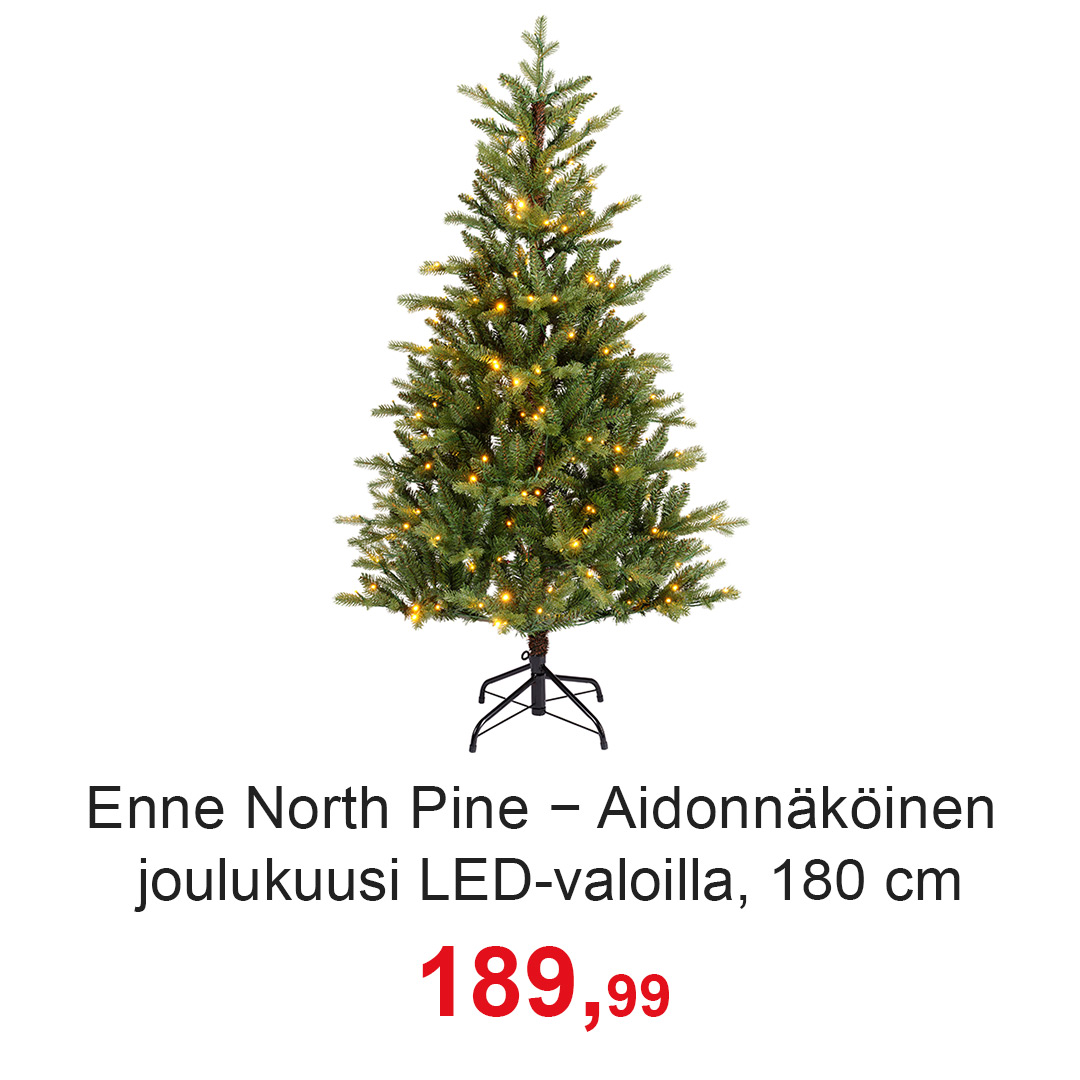 Enne North Pine aidonnäköinen joulukuusi kaksisävyisillä LED valoilla, 180 cm, vihreä