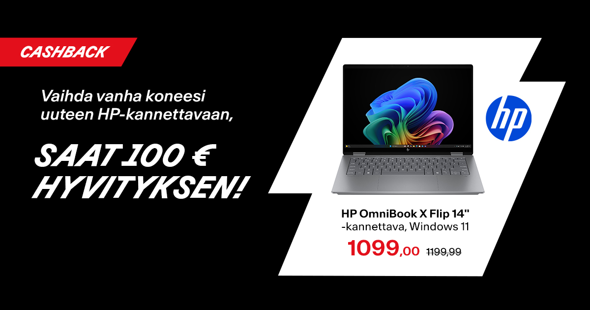 Vaihda vanha koneesi uuteen HP-kannettavaan, saat 100 € hyvityksen