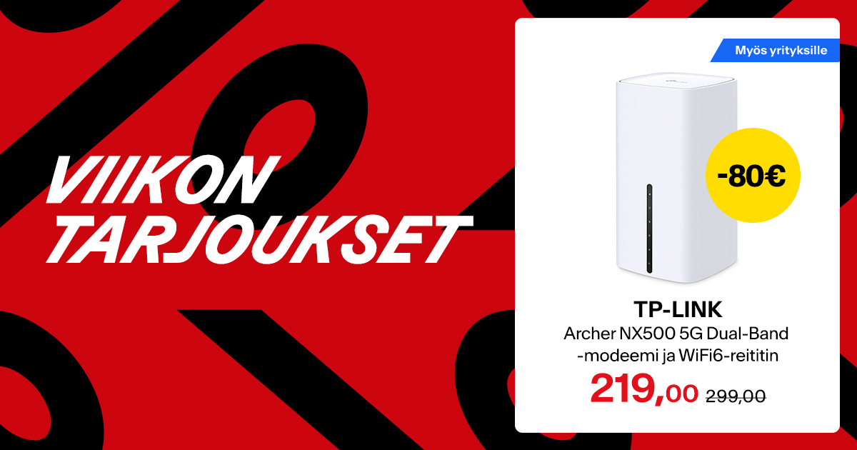 Viikon tarjoukset – TP-LINK Archer NX500 5G Dual-Band -modeemi ja WiFi6 -reititin -80 €