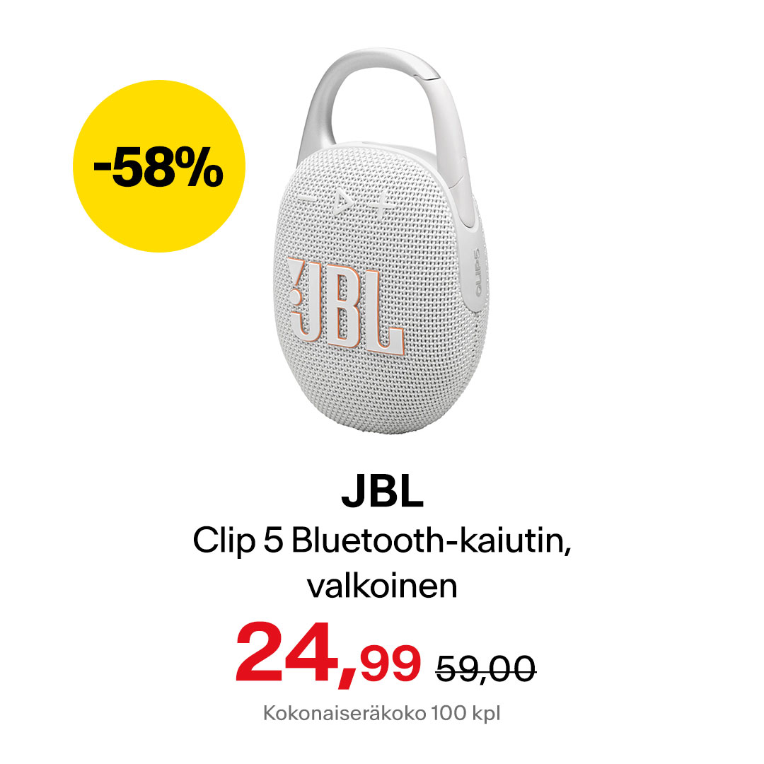 JBL Clip 5 Bluetooth-kaiutin, valkoinen