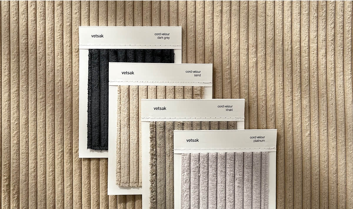 vetsak fabric samples on textured rug