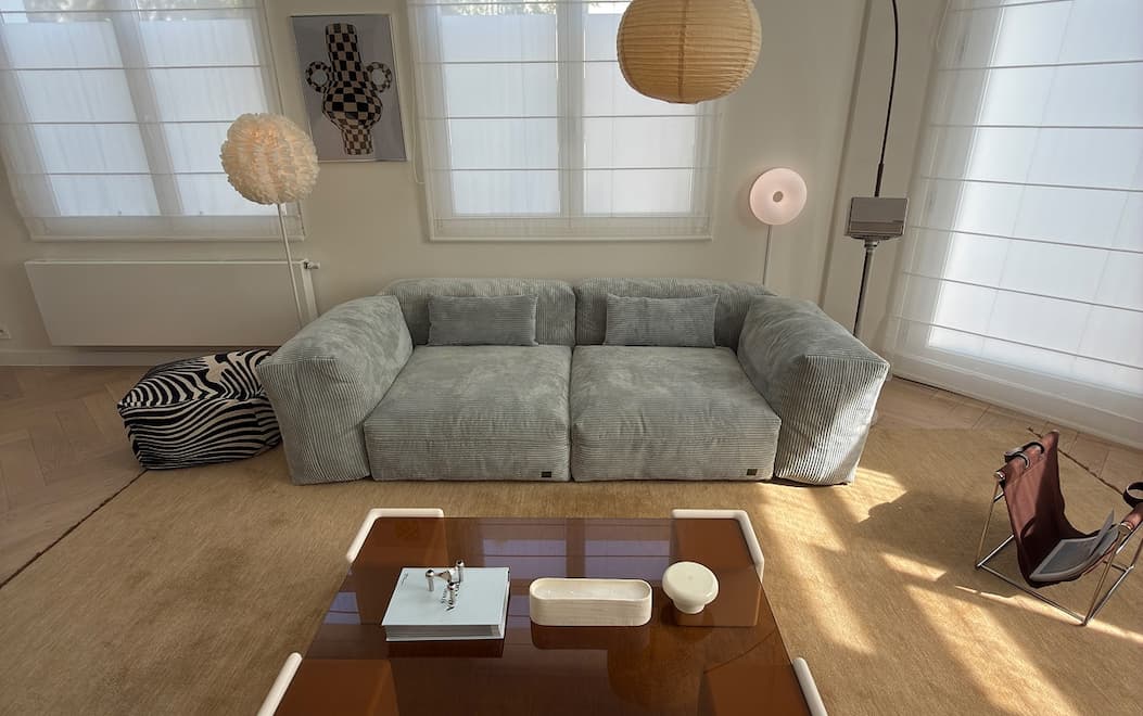 creator's cord velour mint sofa