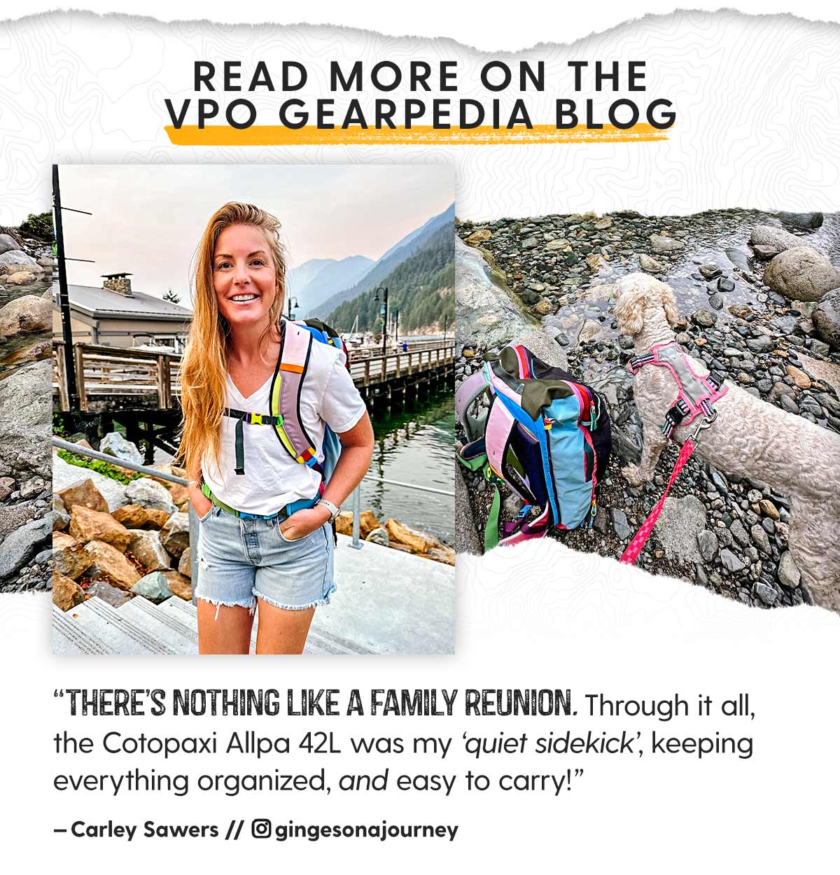 "There's nothing like a family reunion. Through it all, the Cotopaxi Allpa 42L was my 'quiet sidekick', keeping everything organized, and easy to carry!" -Carley Sawers // @gingesonajourney