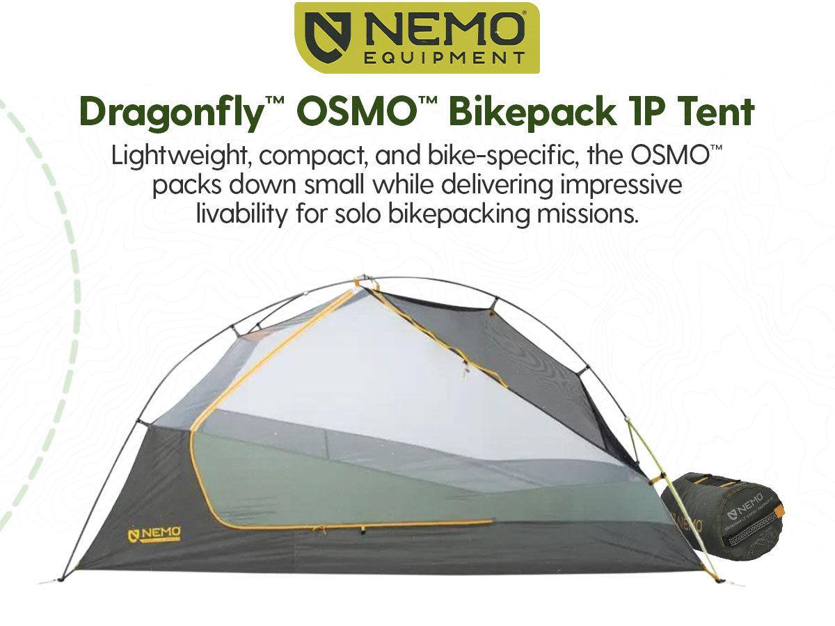 NEMO Equipment Dragonfly™ OSMO™ Bikepack 1P Tent - Lightweight, compact, and bike-specific, the Dragonfly OSMO 1P packs down small while delivering impressive livability for solo bikepacking missions.