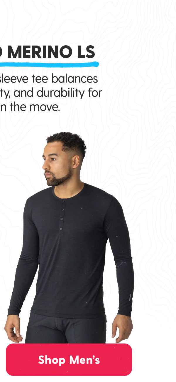 Men's Desperado Merino LS: This versatile tee balances comfort, breathability, and durability for long days on the move.