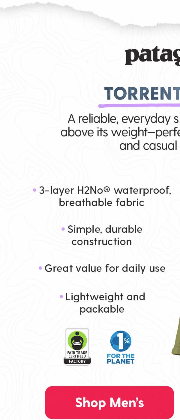 Patagonia Men's Torrentshell 3L: A reliable, everyday shell that punches well above its weight—perfect for city-to-trail days and casual adventures.
