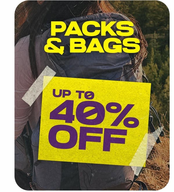 Save up to 40% off Packs & Bags
